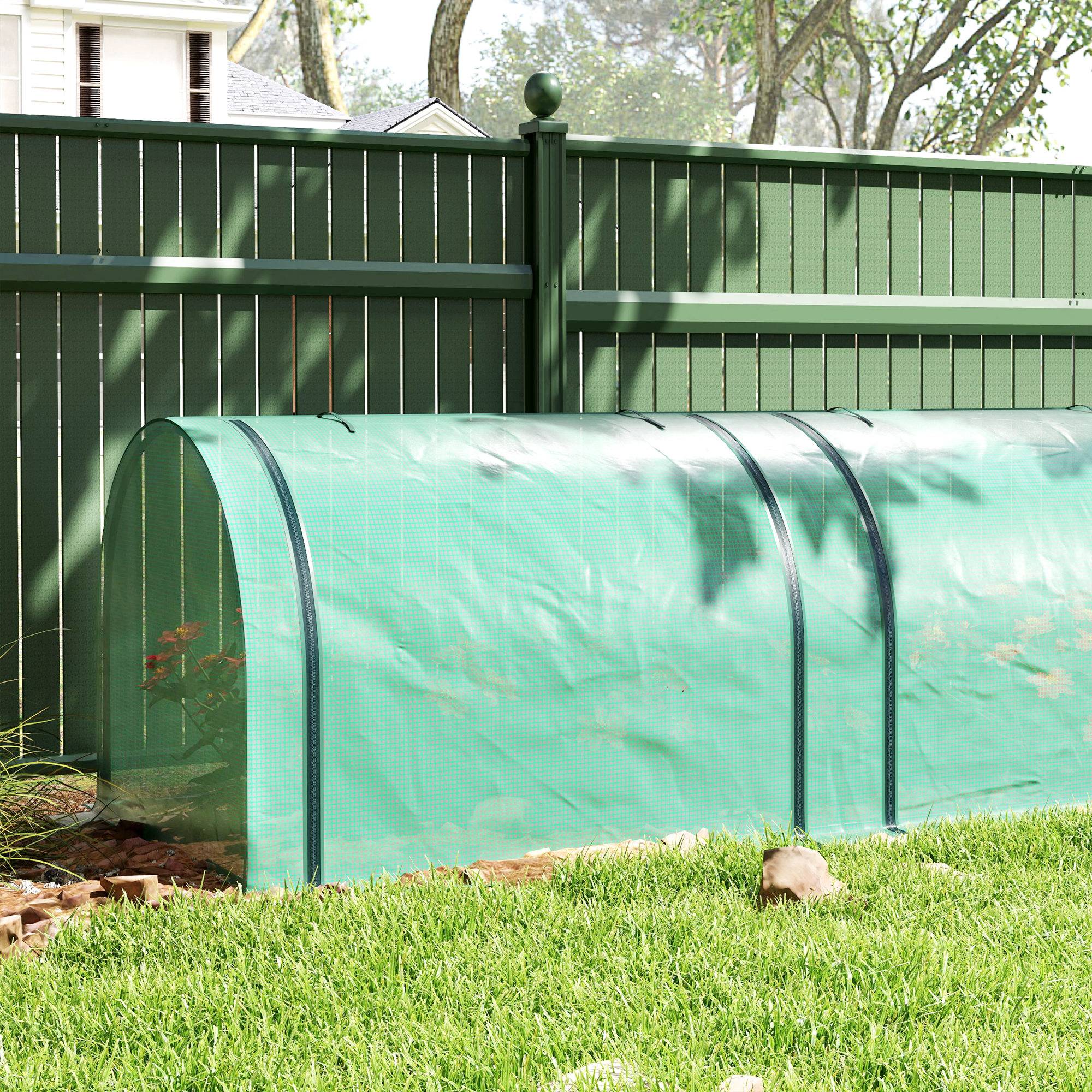 Mini serre tunnel jardin PE plantes tomates 3 portes zippées 350x100x80cm vert - ComfortXL Outdoor Living - Image 10