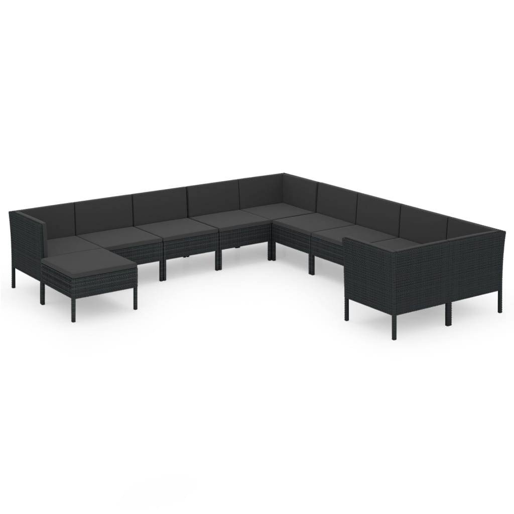Helloshop26 - Salon de jardin meuble d'extérieur ensemble de mobilier 11 pièces avec coussins résine tressée noir - Image 1