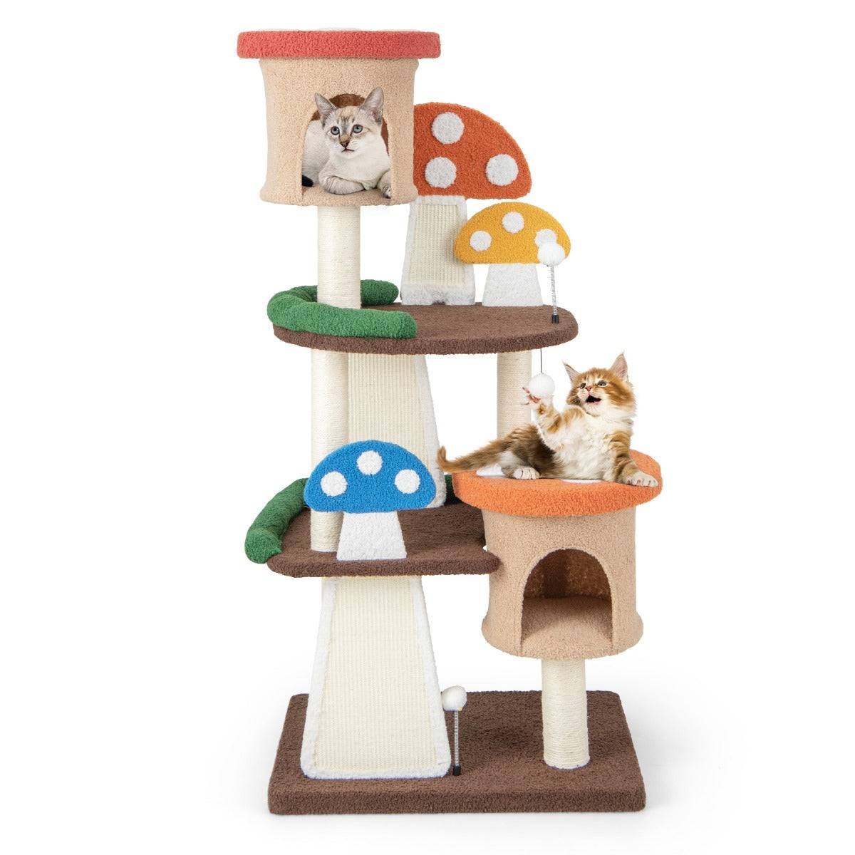 Helloshop26 - Arbre à chat en forme de champignon 2 condos balles interactives poteau griffoir plateforme tour de jeux pour chat multicolore - Image 1