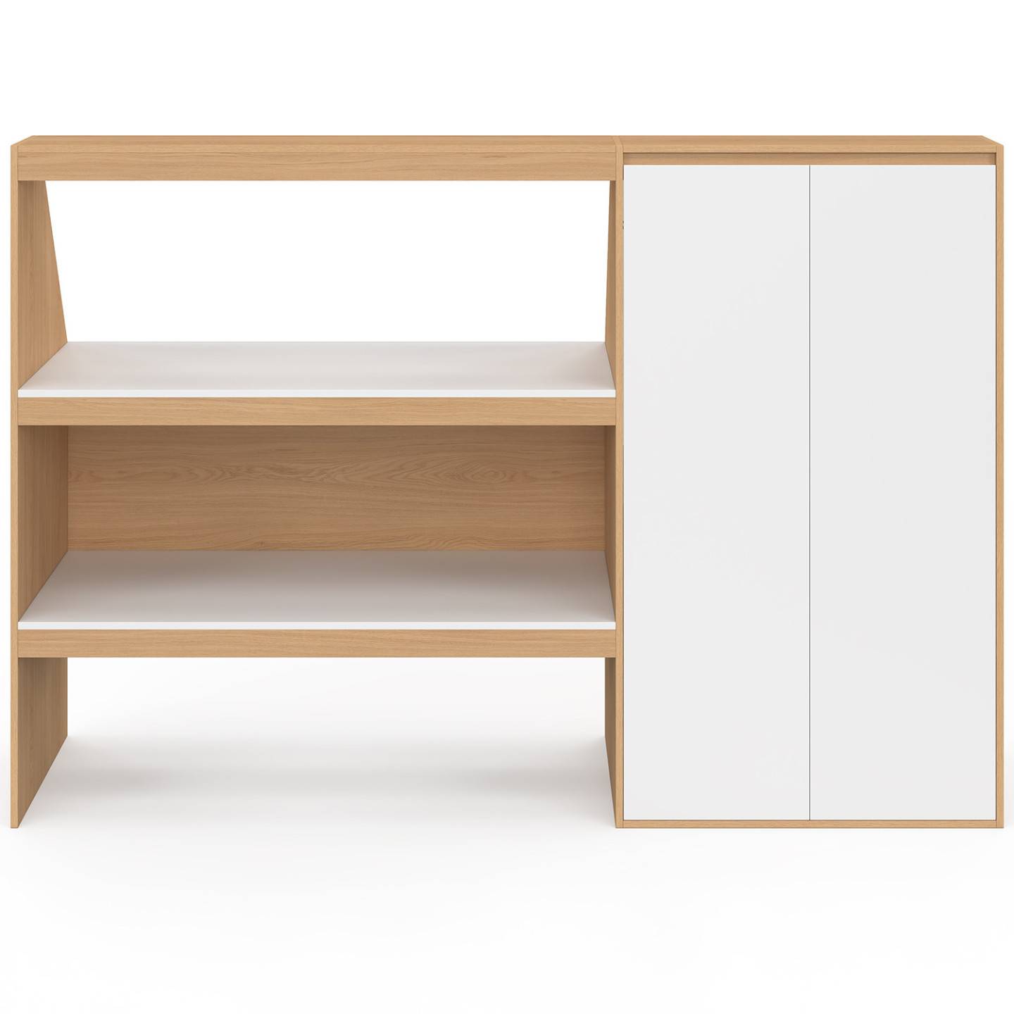 IDMARKET - Ensemble étagère 2 niveaux + armoire 2 portes sous pente TOMI hêtre et blanc - Image 3