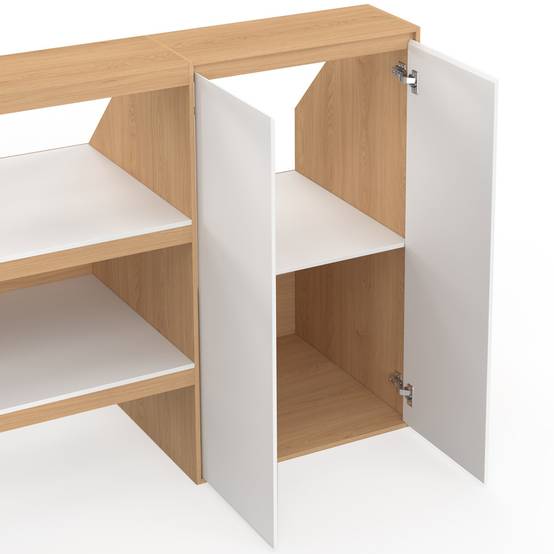 IDMARKET - Ensemble étagère 2 niveaux + armoire 2 portes sous pente TOMI hêtre et blanc - Image 6