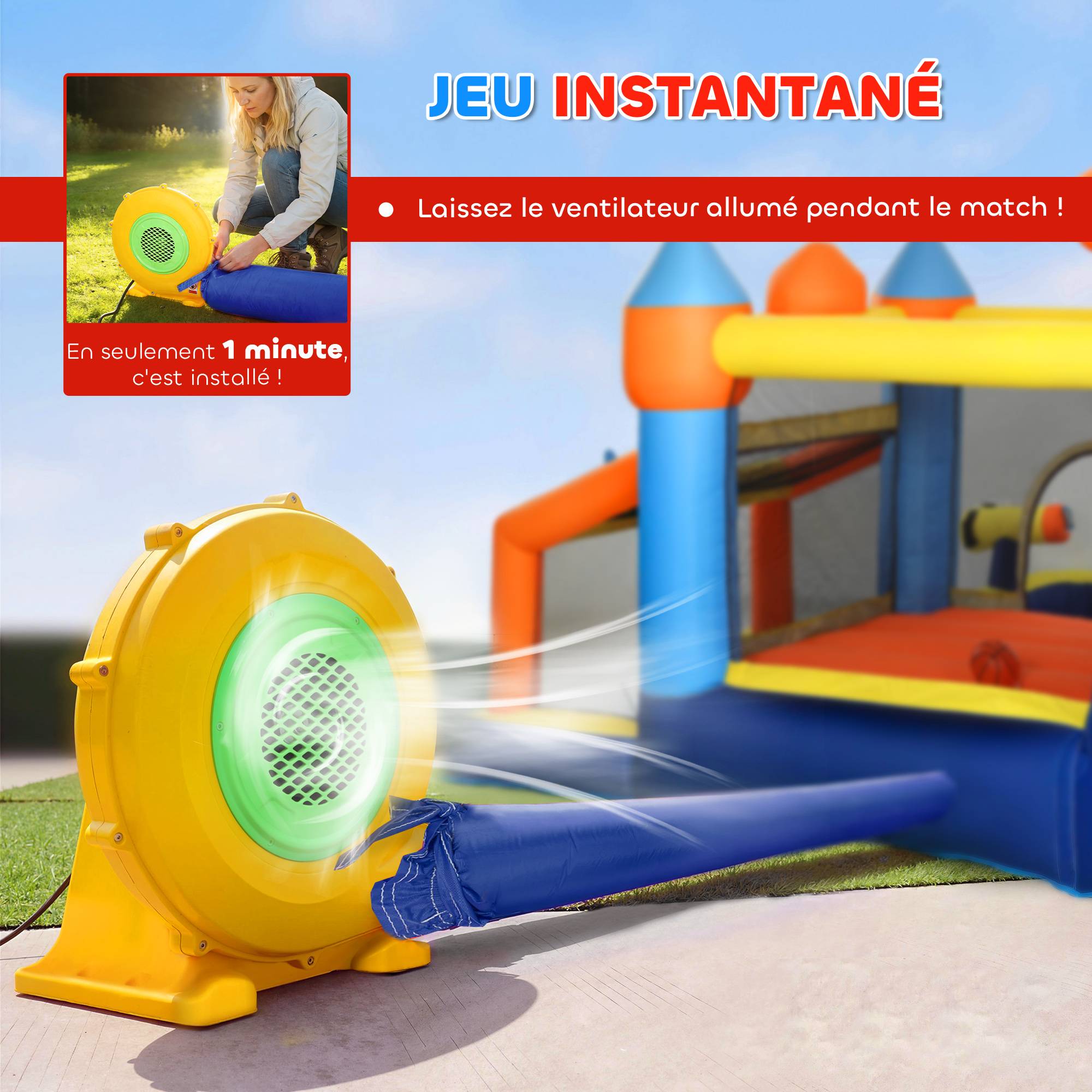 Château gonflable avec souffleur 8 en 1, parc aquatique, toboggan, trampoline, piscine à balles, multicolore - Image 8