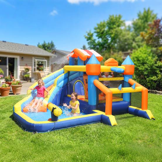 Château gonflable avec souffleur 8 en 1, parc aquatique, toboggan, trampoline, piscine à balles, multicolore - Image 4