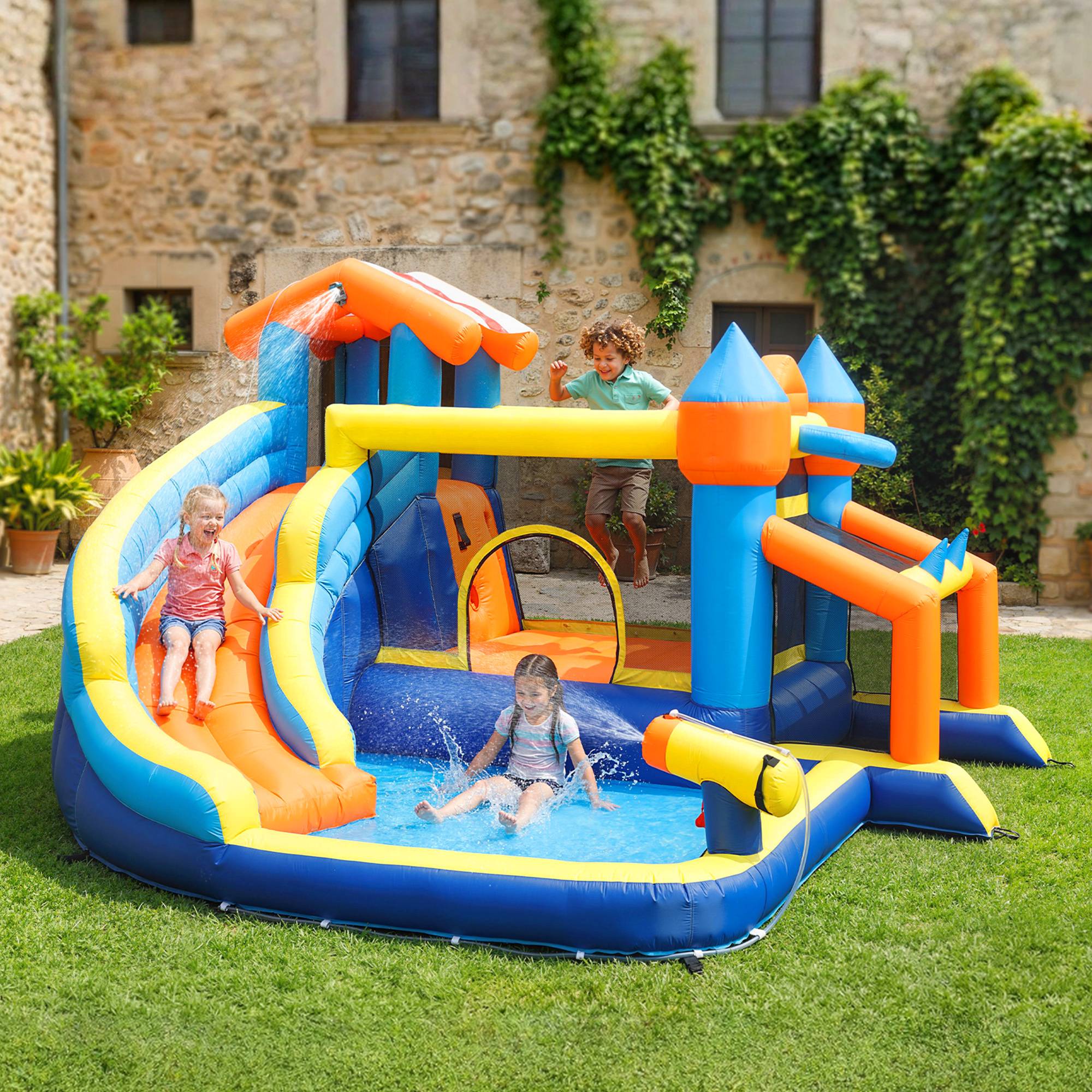 Château gonflable avec souffleur 8 en 1, parc aquatique, toboggan, trampoline, piscine à balles, multicolore - Image 3