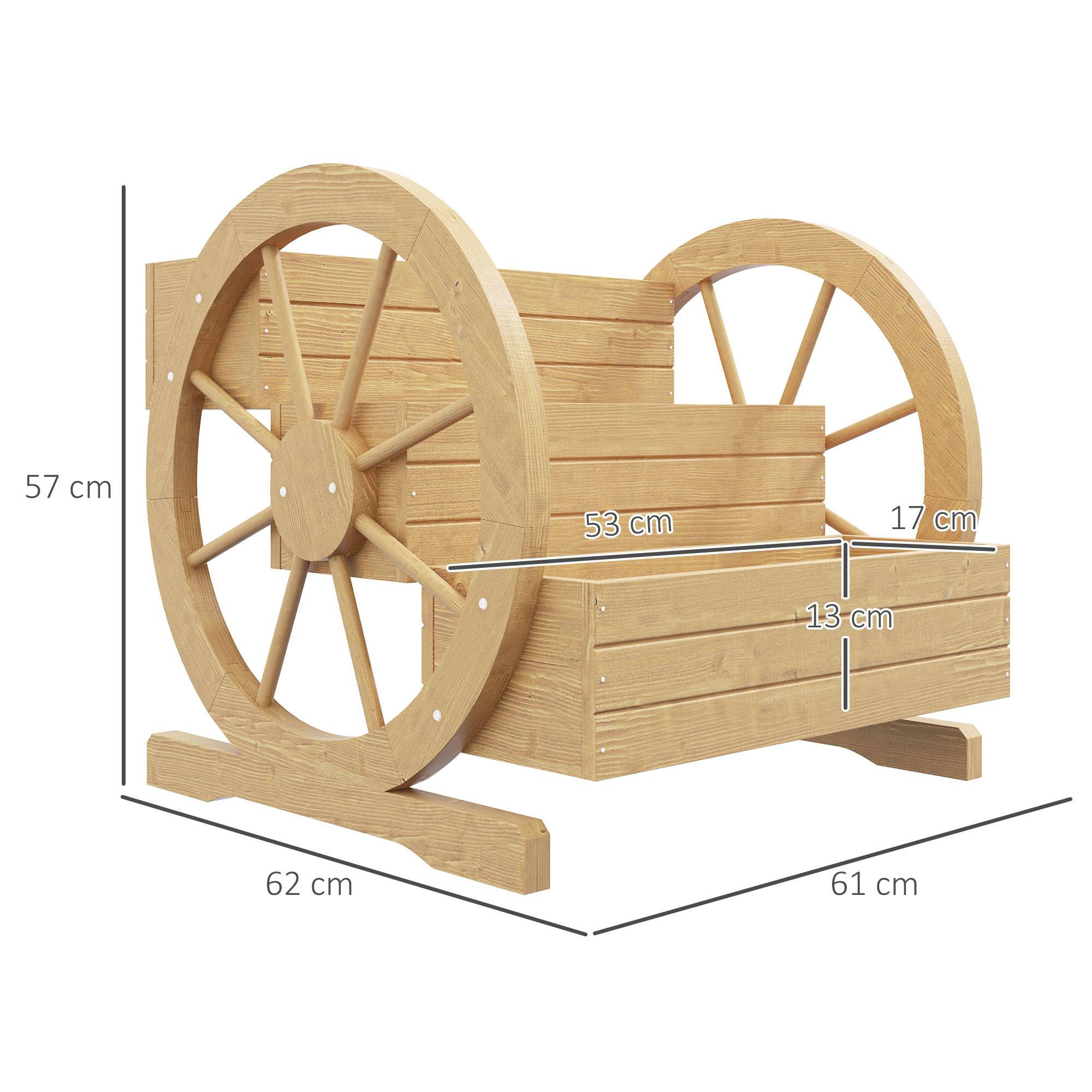 Sans Marque - Jardinière sur Pieds carré Potager 3 étages 2 roues Charrette Bois Sapin 62x61x57 cm - Image 5