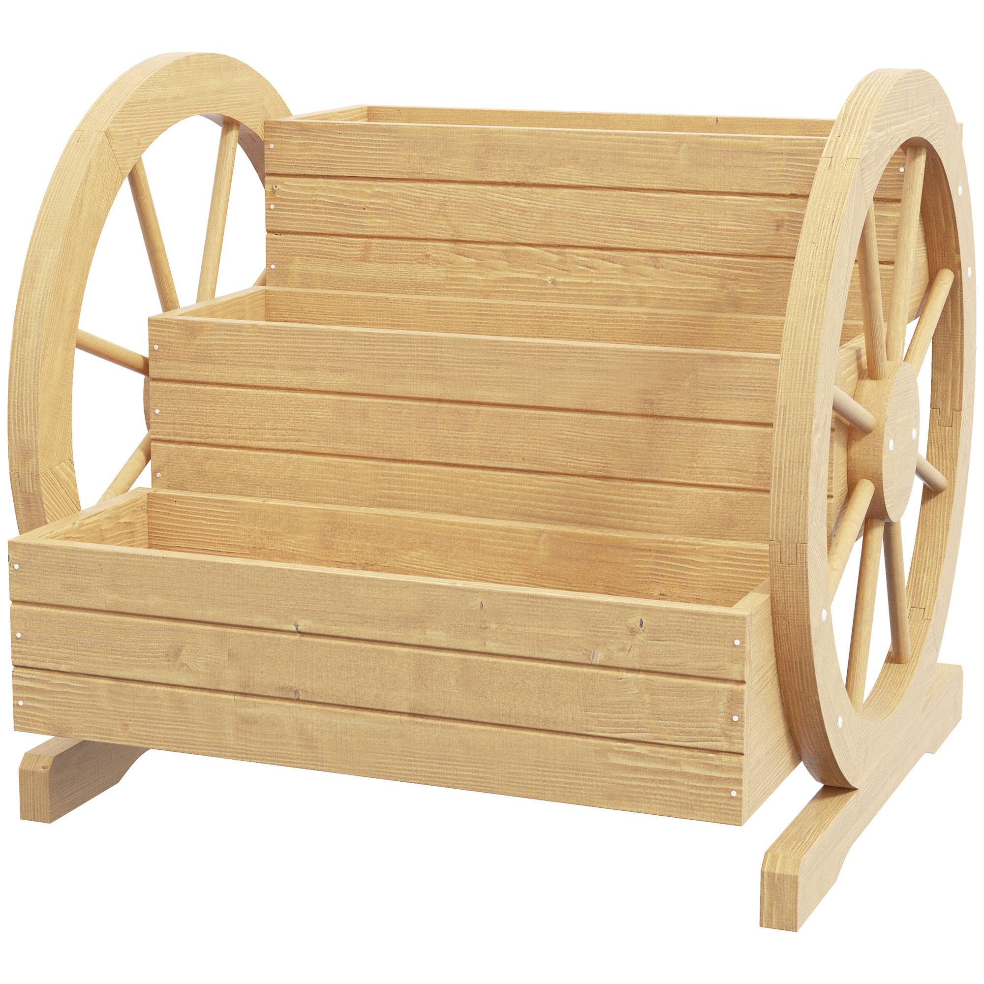 Sans Marque - Jardinière sur Pieds carré Potager 3 étages 2 roues Charrette Bois Sapin 62x61x57 cm - Image 2