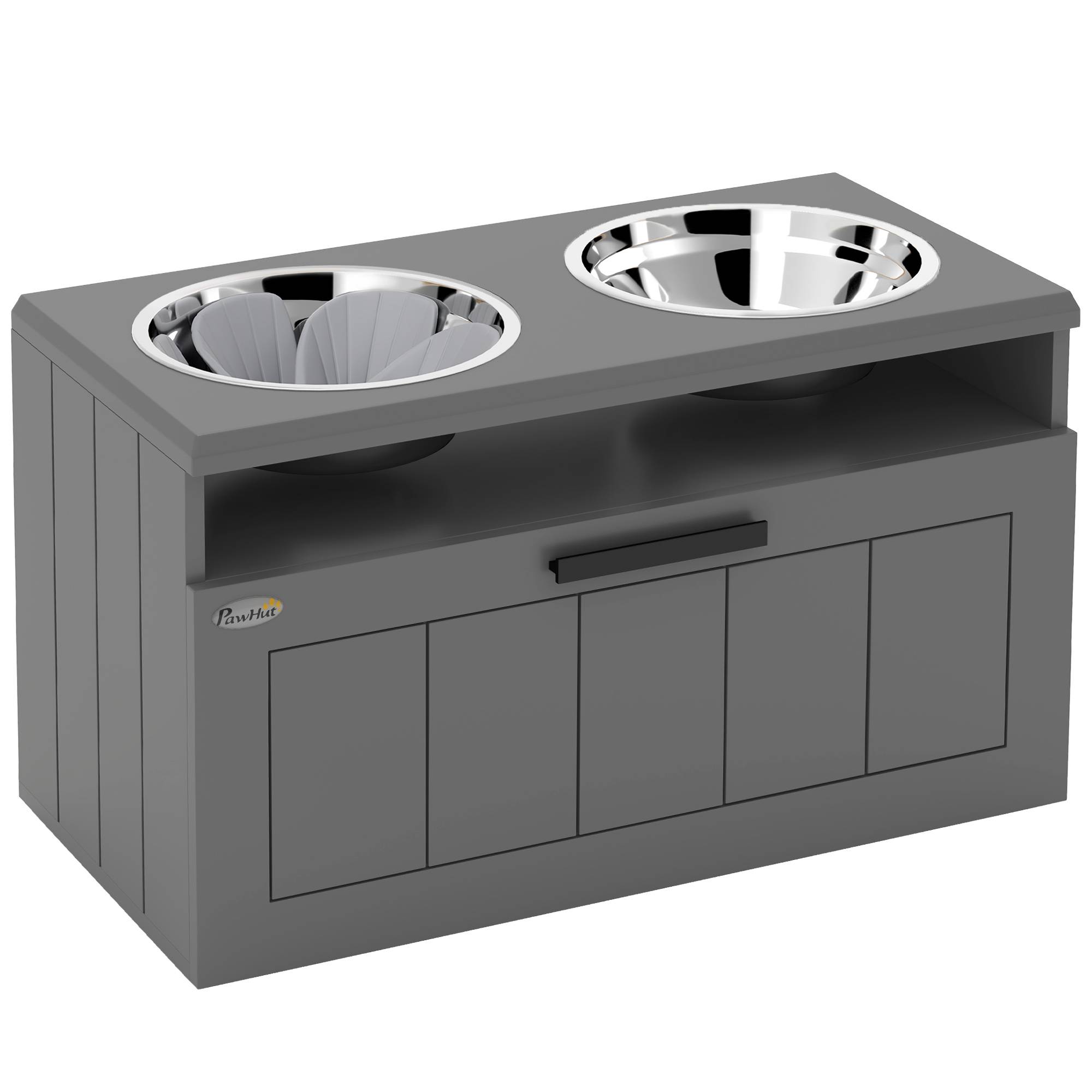 Station de nourriture pour chien, MDF, gris, 60 x 30 x 35 cm - PANGIVO - Image 1