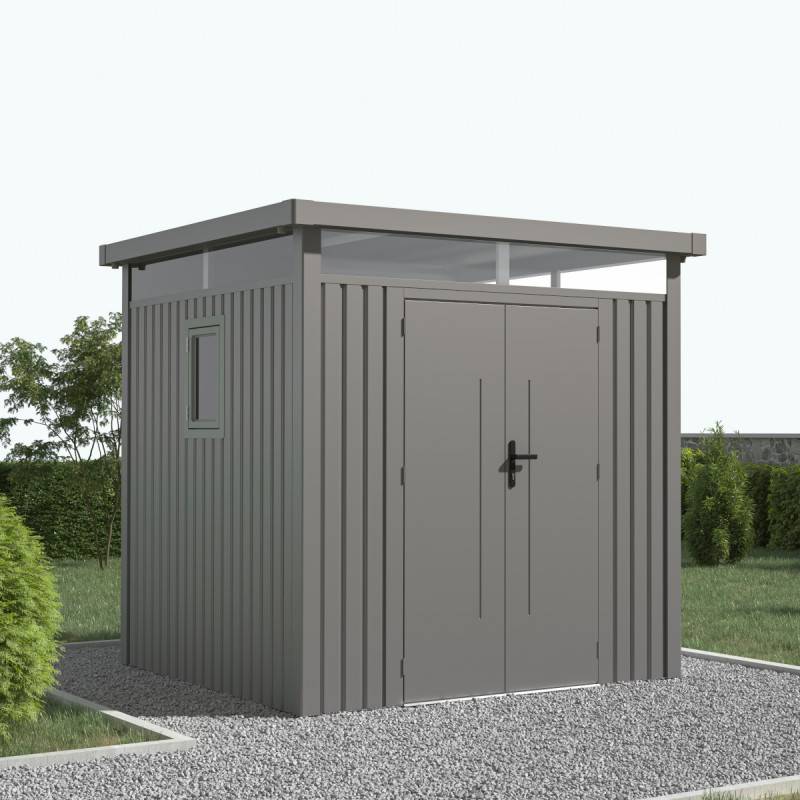 X-Metal - Abri de jardin 5,29m² acier galvanisé gris toit plat kit ancrage inclus X-Metal - Image 2
