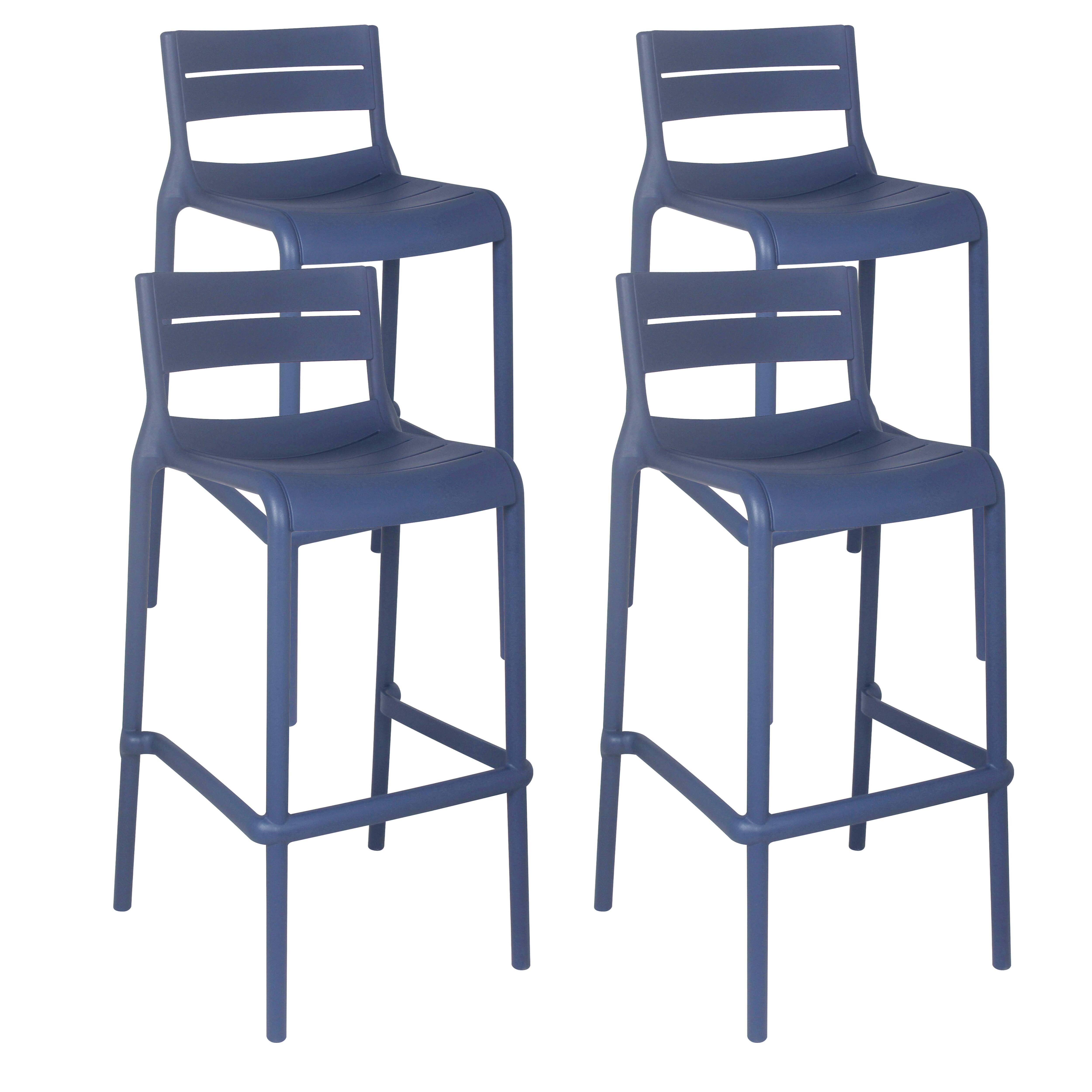 Oviala - Lot de 4 chaises hautes de terrasse en plastique bleu pacific - Oviala - Image 1