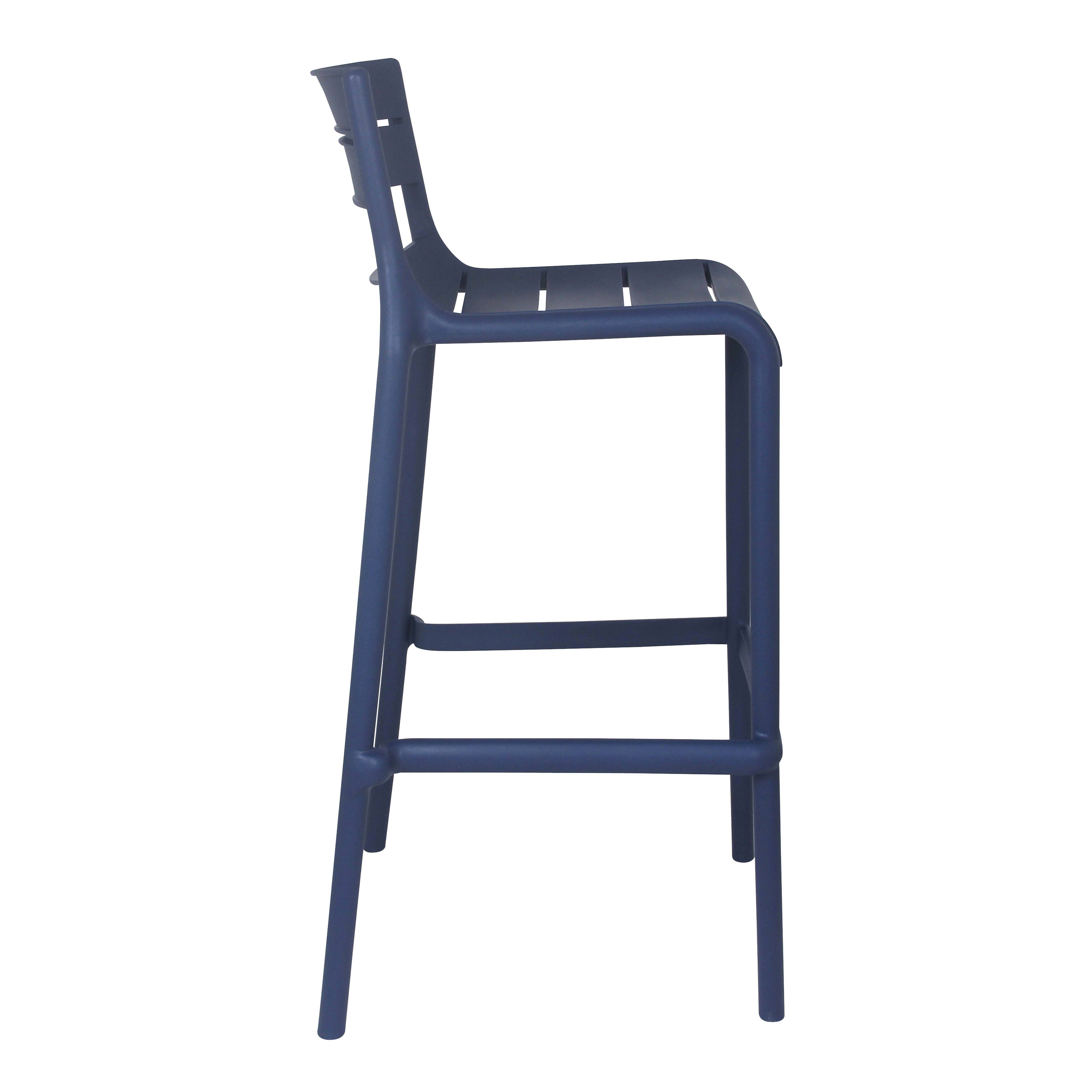 Oviala - Lot de 4 chaises hautes de terrasse en plastique bleu pacific - Oviala - Image 5