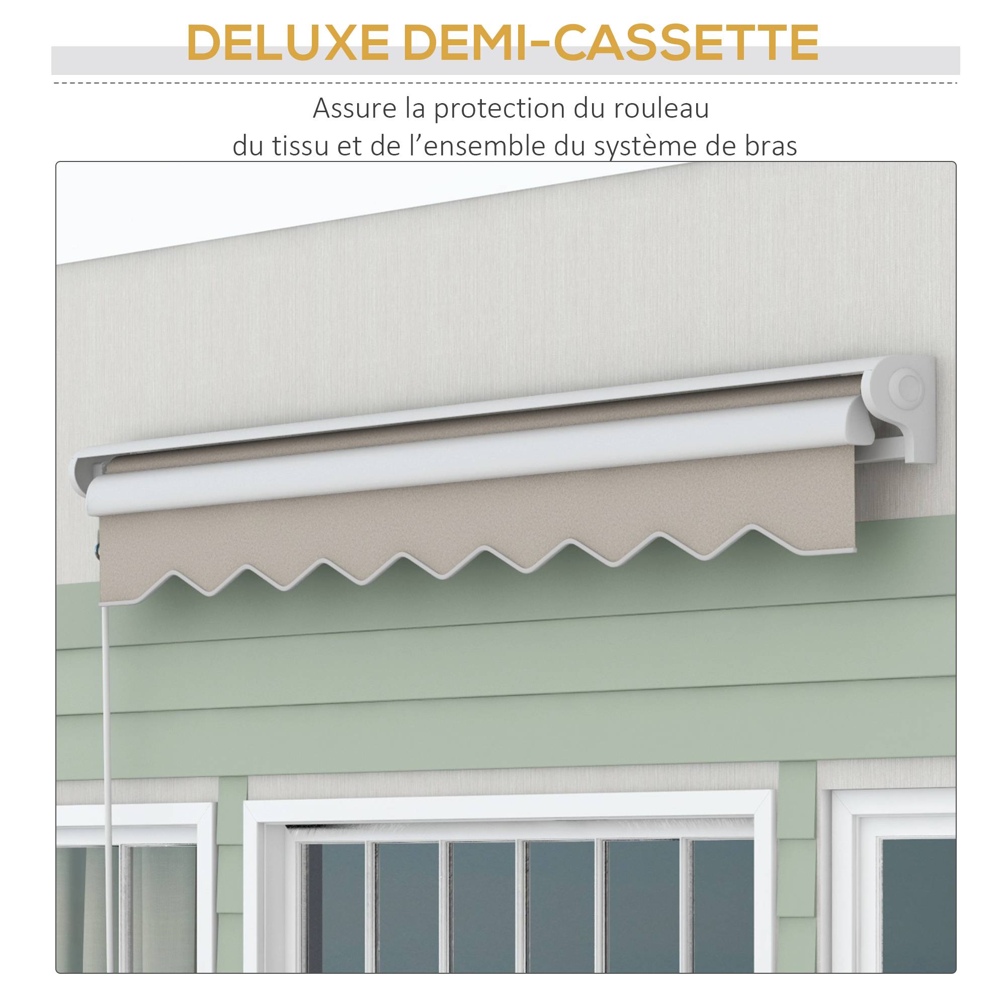 Store banne électrique et Manuel rétractable 250L x 200l cm télécommande fournie alu. Polyester Haute densité, crème - Image 7