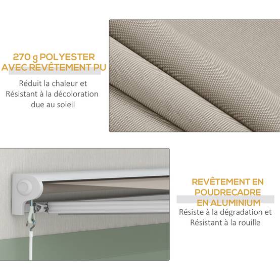 Store banne électrique et Manuel rétractable 250L x 200l cm télécommande fournie alu. Polyester Haute densité, crème - Image 8