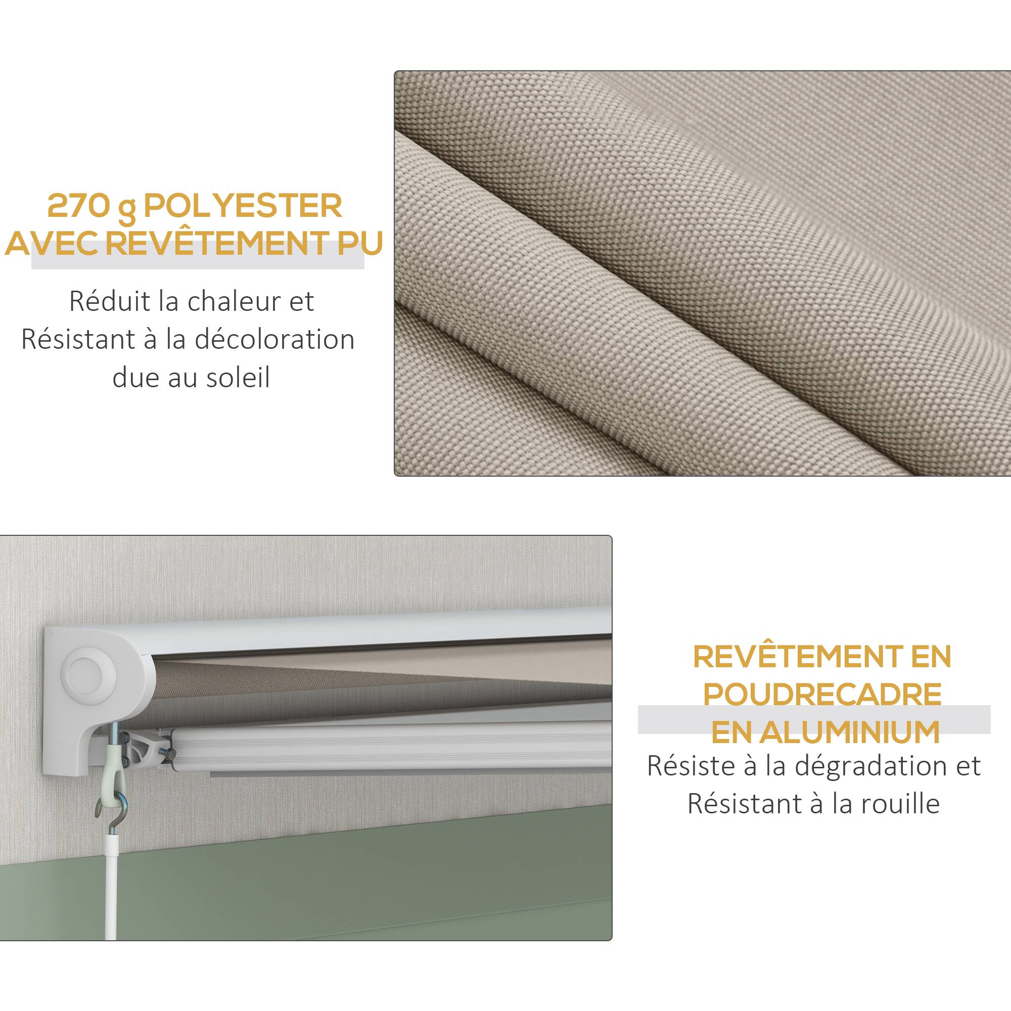 Store banne électrique et Manuel rétractable 250L x 200l cm télécommande fournie alu. Polyester Haute densité, crème - Image 8