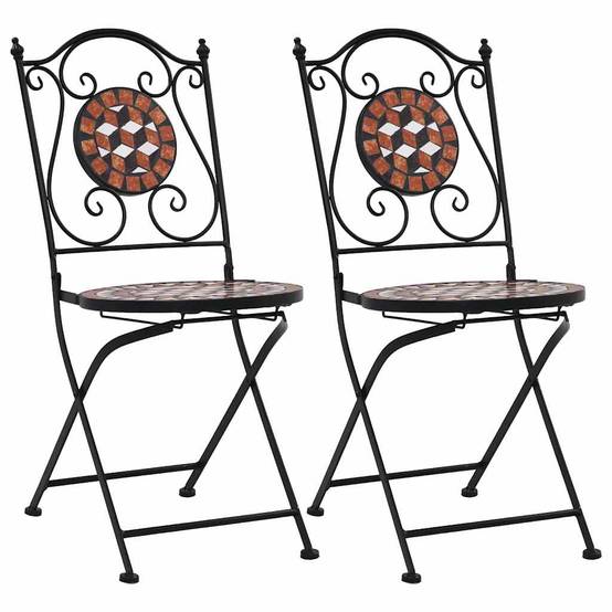 Lot de 2 Chaises de Bistrot Mosaïque Céramique et Fer Forgé pour Balcon Jardin Marron – ComfortXL Outdoor Living - Image 1
