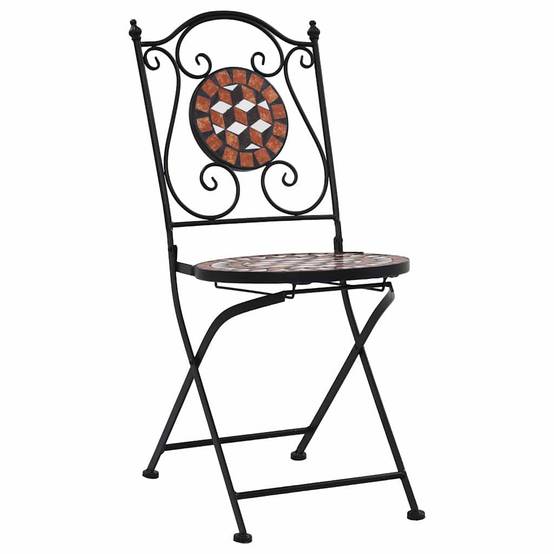 Lot de 2 Chaises de Bistrot Mosaïque Céramique et Fer Forgé pour Balcon Jardin Marron – ComfortXL Outdoor Living - Image 2
