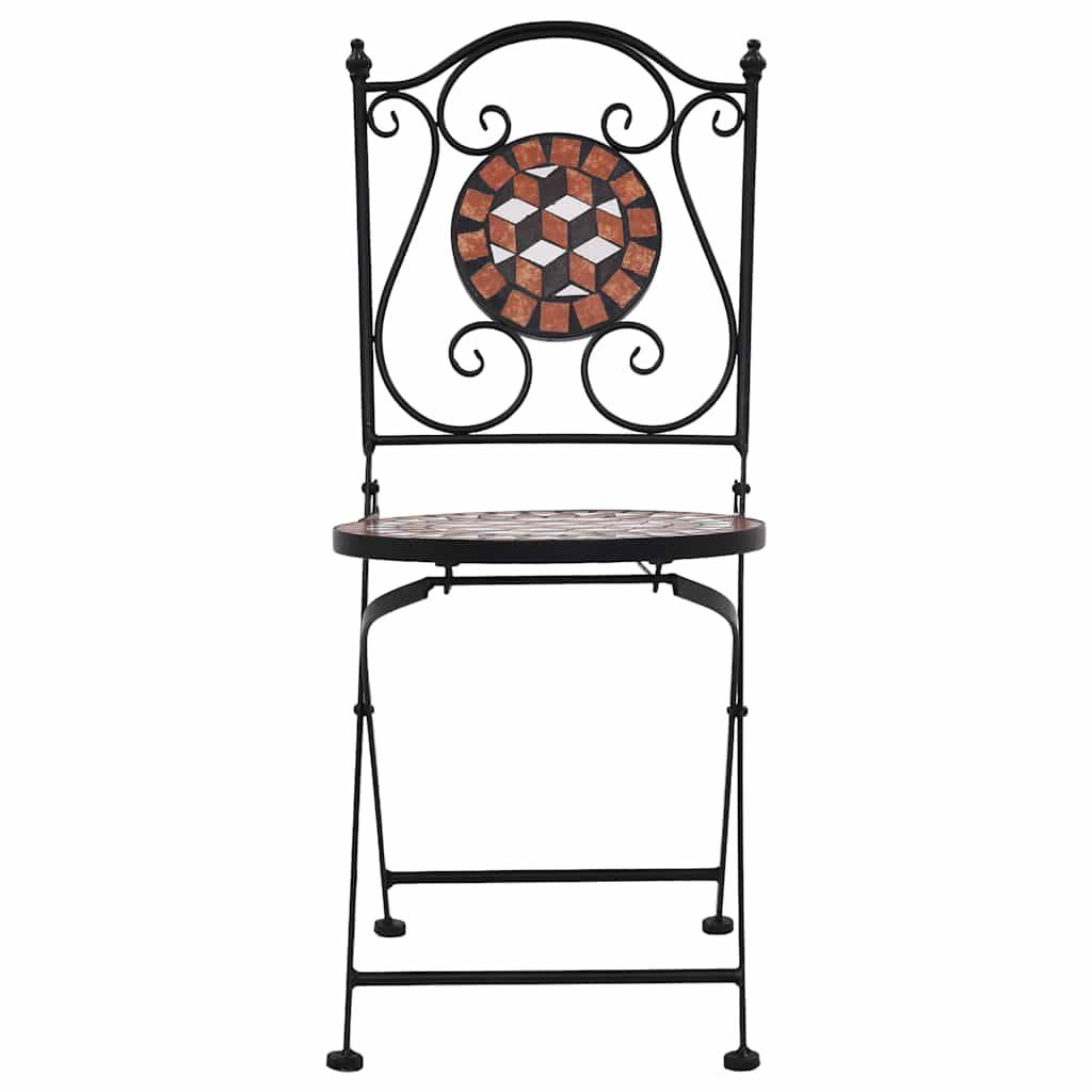Lot de 2 Chaises de Bistrot Mosaïque Céramique et Fer Forgé pour Balcon Jardin Marron – ComfortXL Outdoor Living - Image 3