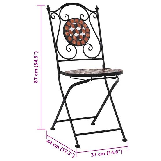 Lot de 2 Chaises de Bistrot Mosaïque Céramique et Fer Forgé pour Balcon Jardin Marron – ComfortXL Outdoor Living - Image 5