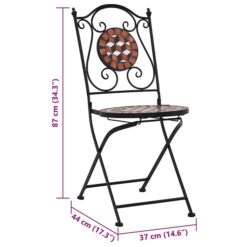 Lot de 2 Chaises de Bistrot Mosaïque Céramique et Fer Forgé pour Balcon Jardin Marron – ComfortXL Outdoor Living - Image 5