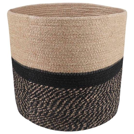 Ensemble de 2 pots à plantes jute naturel et noir 28 x 28 x 28 cm - PANGIVO - Image 2