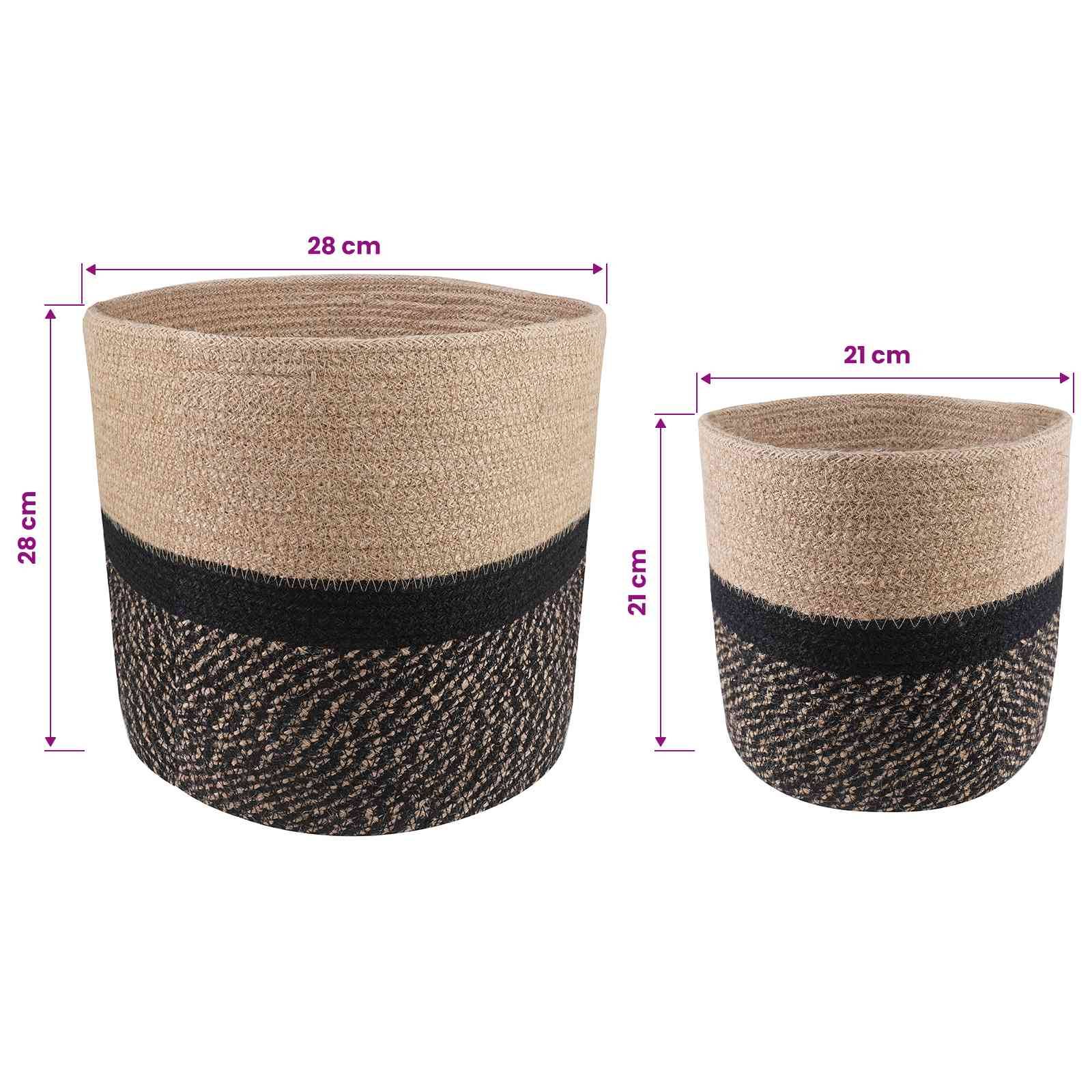 Ensemble de 2 pots à plantes jute naturel et noir 28 x 28 x 28 cm - PANGIVO - Image 6