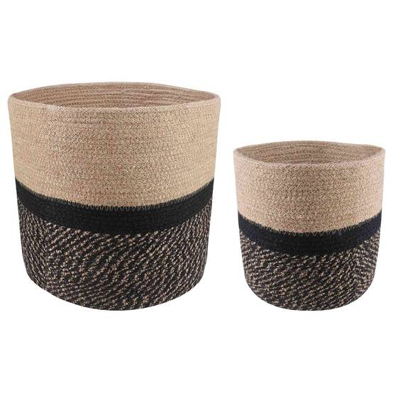 Ensemble de 2 pots à plantes jute naturel et noir 28 x 28 x 28 cm - PANGIVO - Image 1