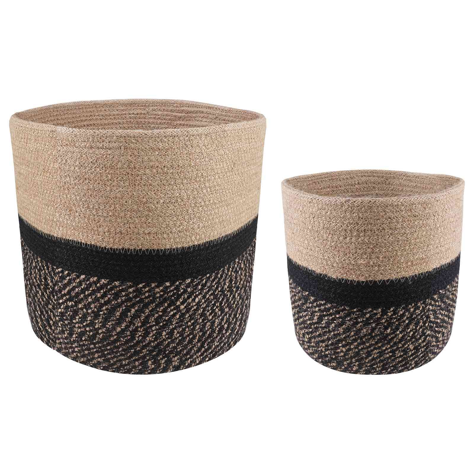 Ensemble de 2 pots à plantes jute naturel et noir 28 x 28 x 28 cm - PANGIVO - Image 1