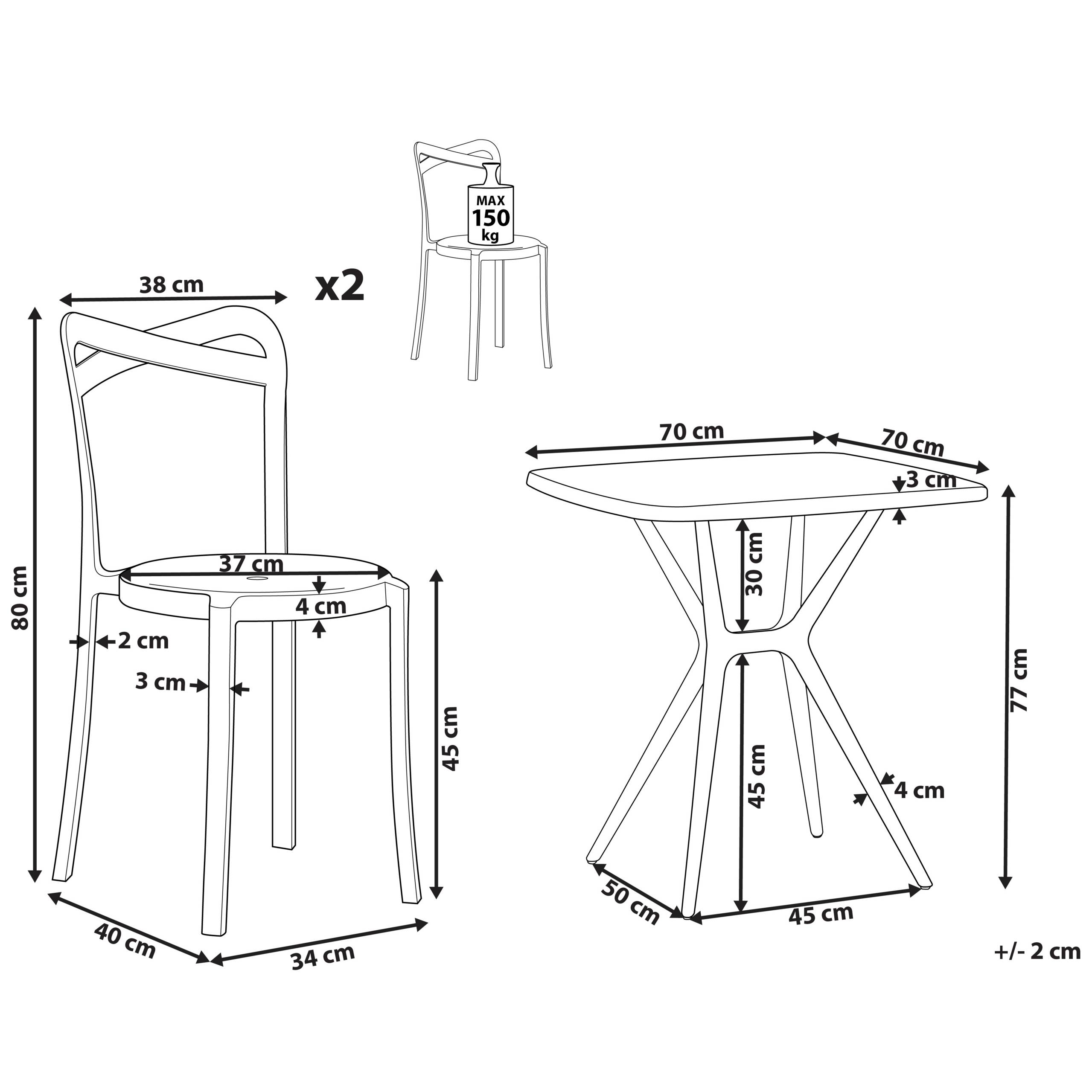 Beliani - Salon de Jardin Bistrot Bleu et Blanc Matière Synthétique pour 2 Personnes Table Carrée Légère en Intérieur et Extérieur Moderne - Image 3