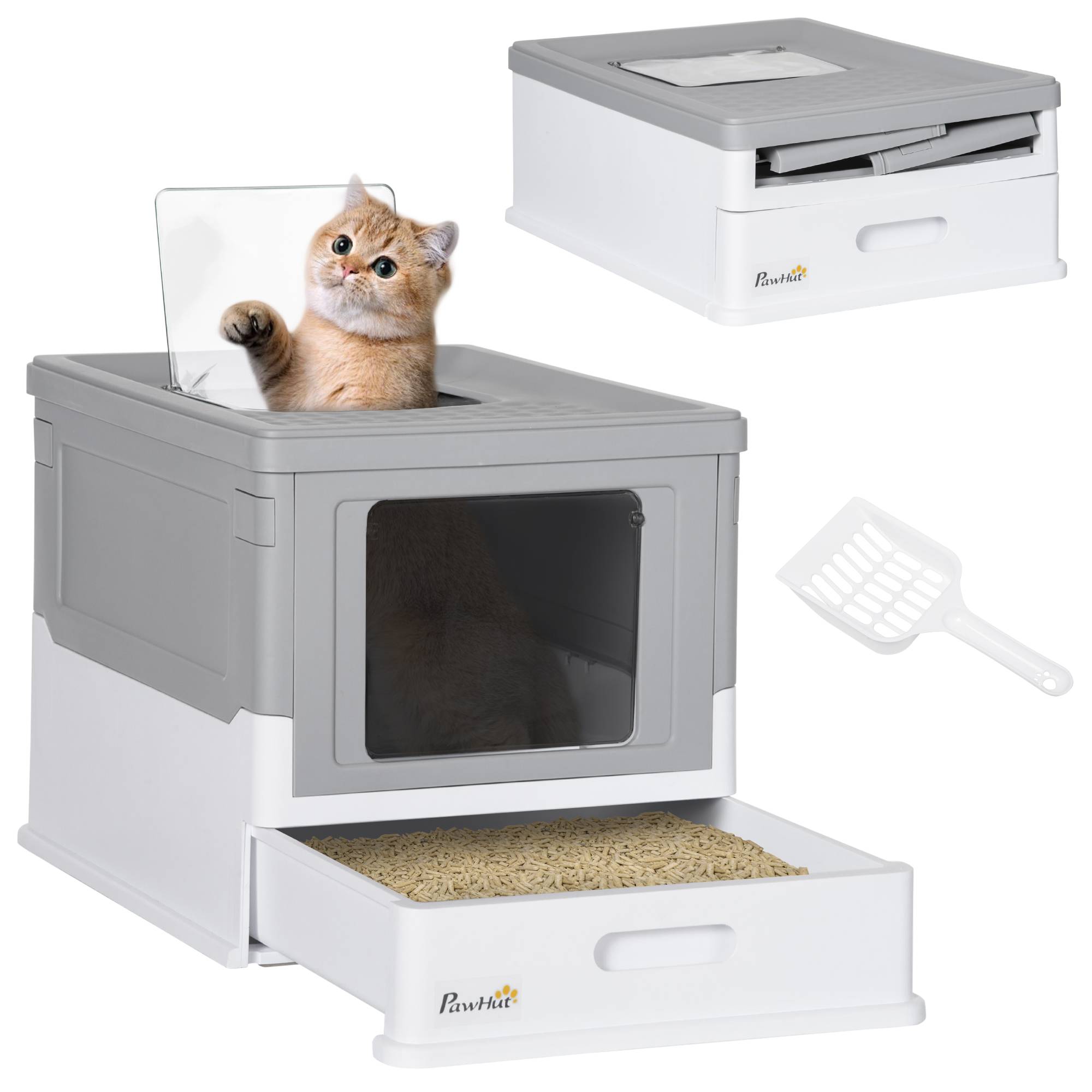 Sans Marque - Bac à litière pour chat en polypropylène à 2 portes, fermé, avec pelle et plateau amovible, 47,5 x 35,5 x 36,7 cm - Image 1