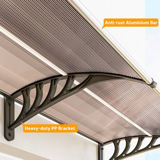Auvent triple polycarbonate extérieur protection grande baie 303x96 cm marron - ComfortXL Outdoor Living - Image 10