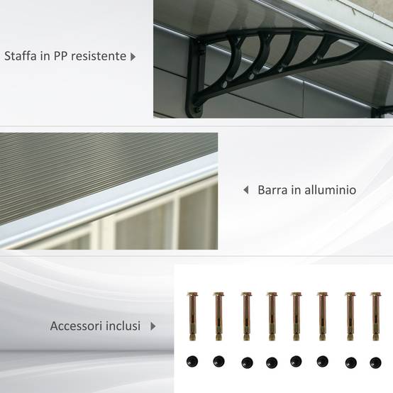 Auvent triple polycarbonate extérieur protection grande baie 303x96 cm marron - ComfortXL Outdoor Living - Image 7