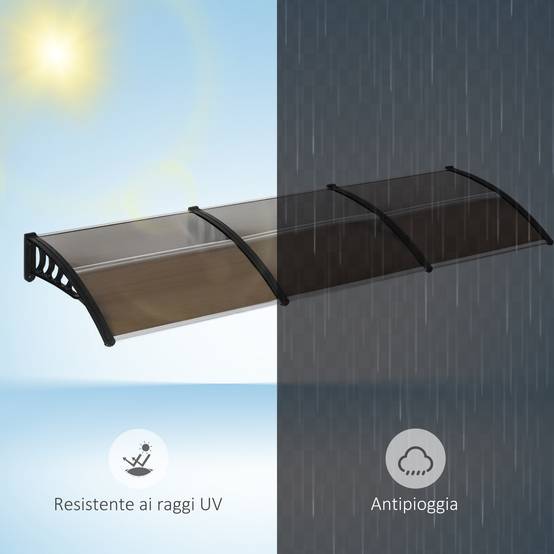 Auvent triple polycarbonate extérieur protection grande baie 303x96 cm marron - ComfortXL Outdoor Living - Image 9