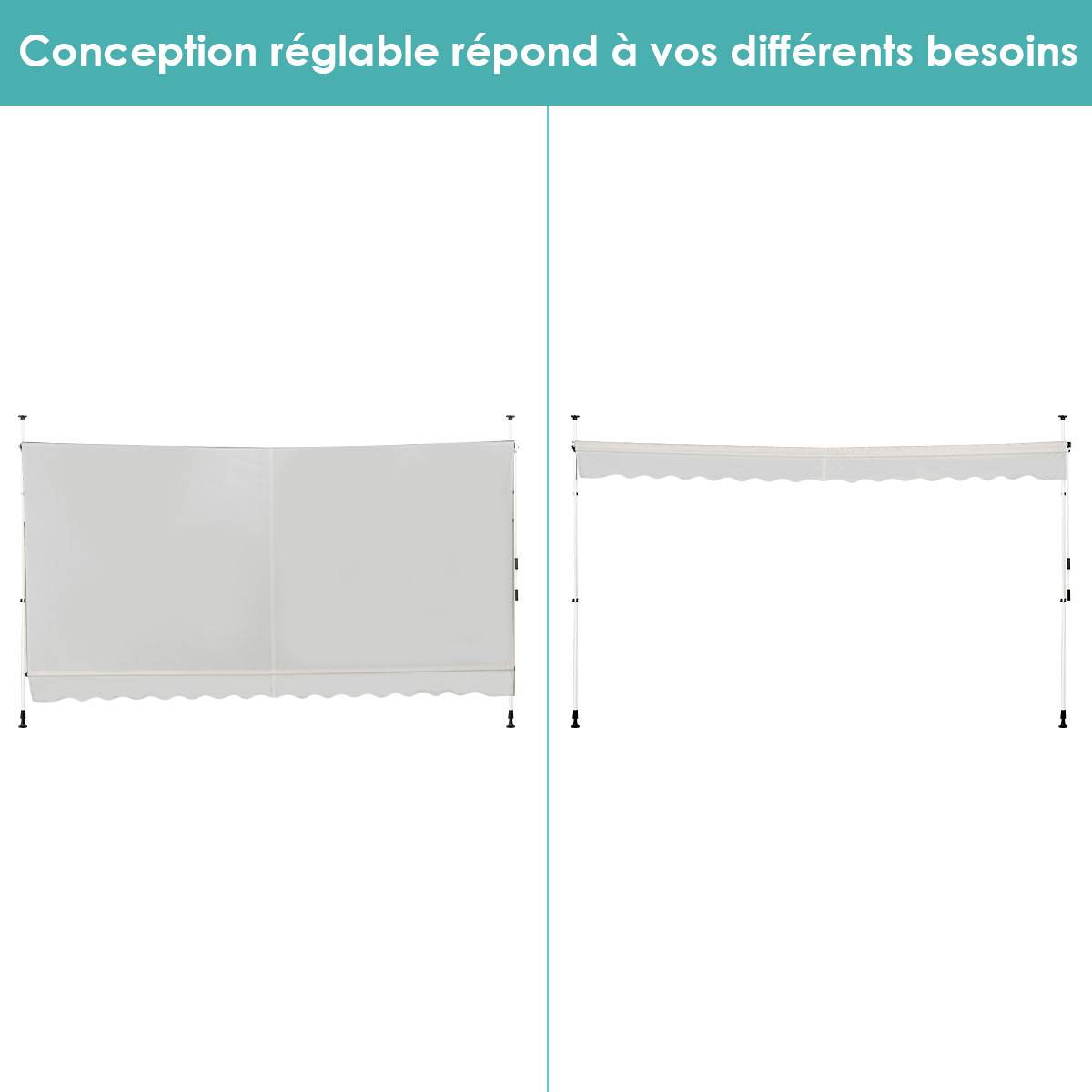 Maison Chic - Auvent Manuel Rétractable 350CM Hauteur Réglable Store Banne Aluminium Tissu Oxford Anti UV Beige - Image 7