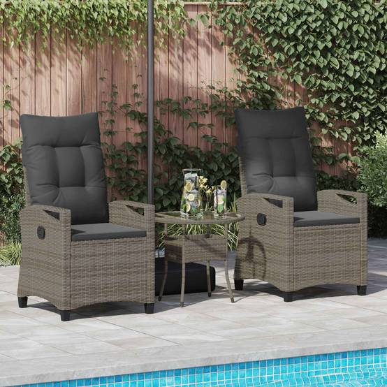 Chaise de jardin acier et polyester gris et gris foncé 56 x 60 x 112 cm - PANGIVO - Image 3