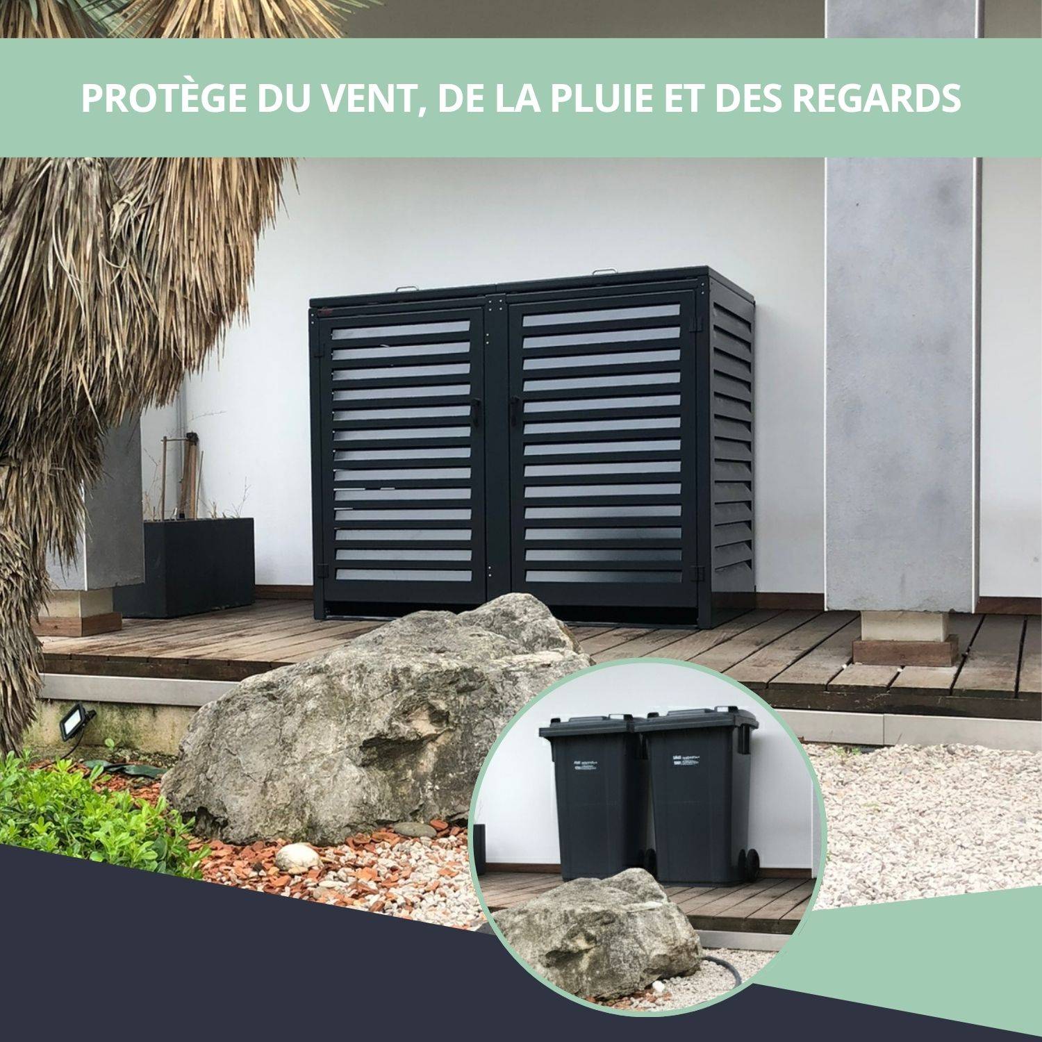 Cache Poubelle Extérieur Double en Aluminium thermolaqué - Abri pour 2 conteneurs 120 Litres – Gris Anthracite RAL 7016 - Image 4