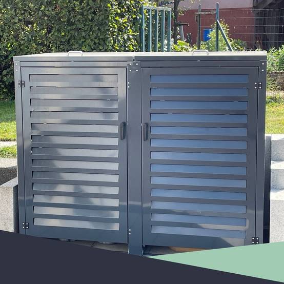 Cache Poubelle Extérieur Double en Aluminium thermolaqué - Abri pour 2 conteneurs 120 Litres – Gris Anthracite RAL 7016 - Image 6