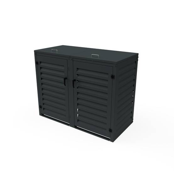 Cache Poubelle Extérieur Double en Aluminium thermolaqué - Abri pour 2 conteneurs 120 Litres – Gris Anthracite RAL 7016 - Image 1