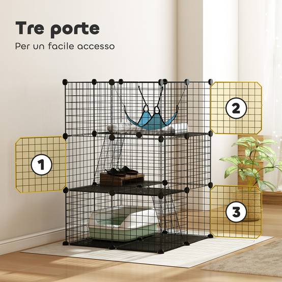 Cage chat modulable acier 3 niveaux enclos intérieur hamac 70x70x105cm noir - ComfortXL Outdoor Living - Image 8