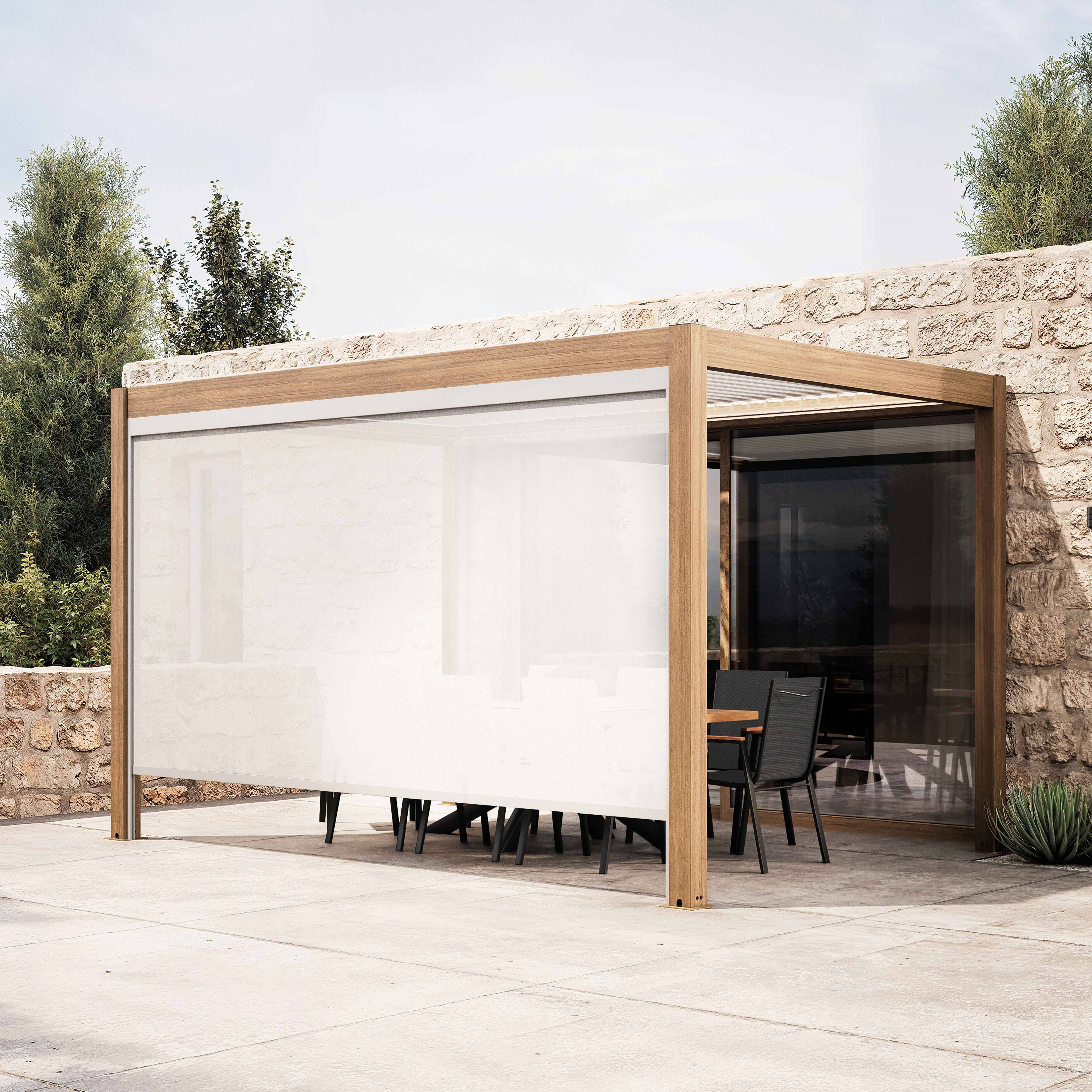 Oviala - Pergola bioclimatique autoportée motorisée et éclairée 3x4m et 1 store Kavala - Oviala - Image 1