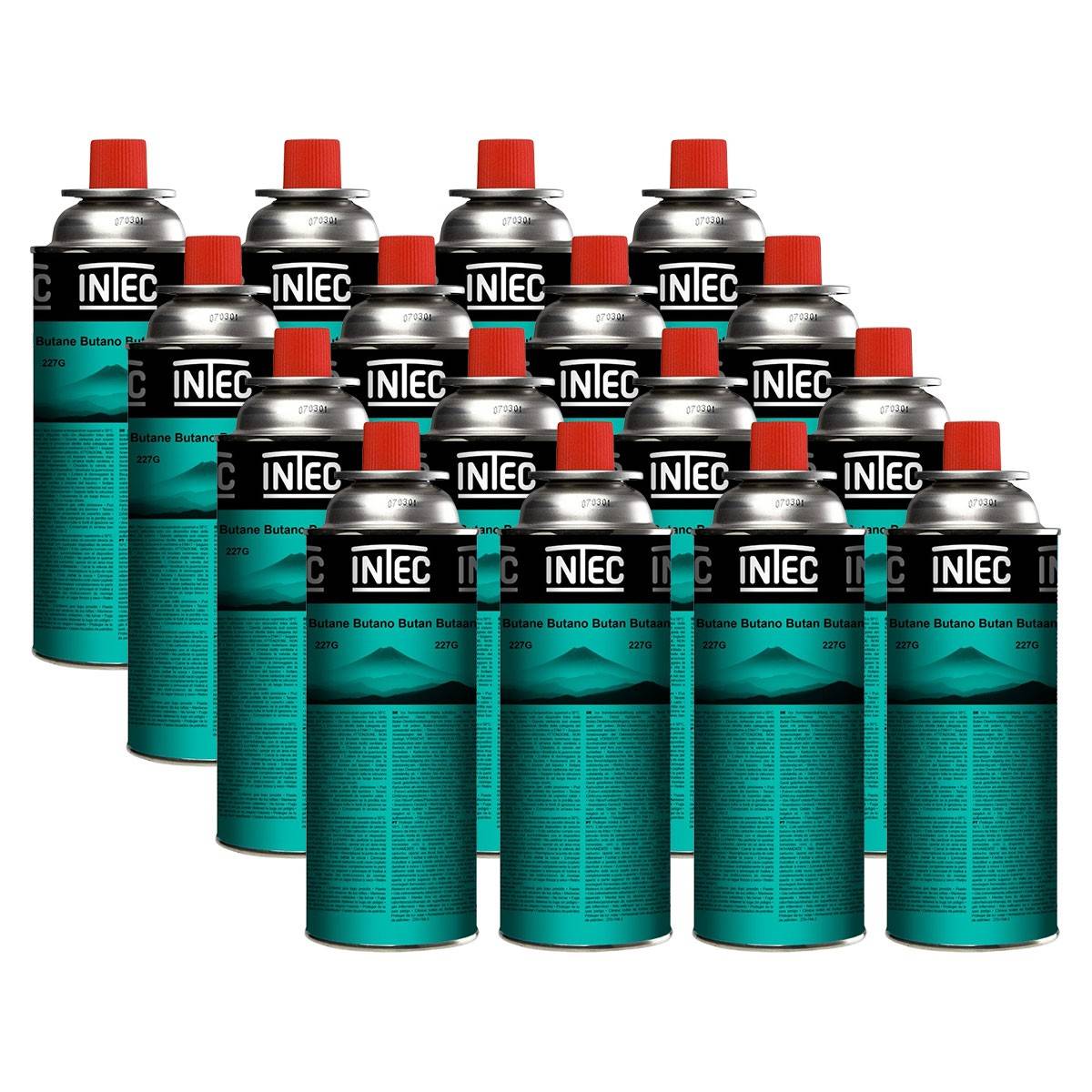 Pack 16 Bouteilles de gaz Butane 250 g Cartouche gaz Camping Compacte Encliquetable Réchaud Désherbeur Barbecue INTEC - Image 1