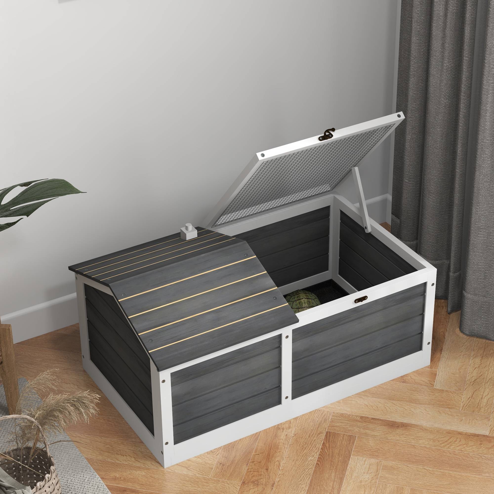 Sans Marque - Maison enclos cage pour petit animal tortue avec 2 espaces 86 x 54 x 43 cm - bois de sapin - Image 10