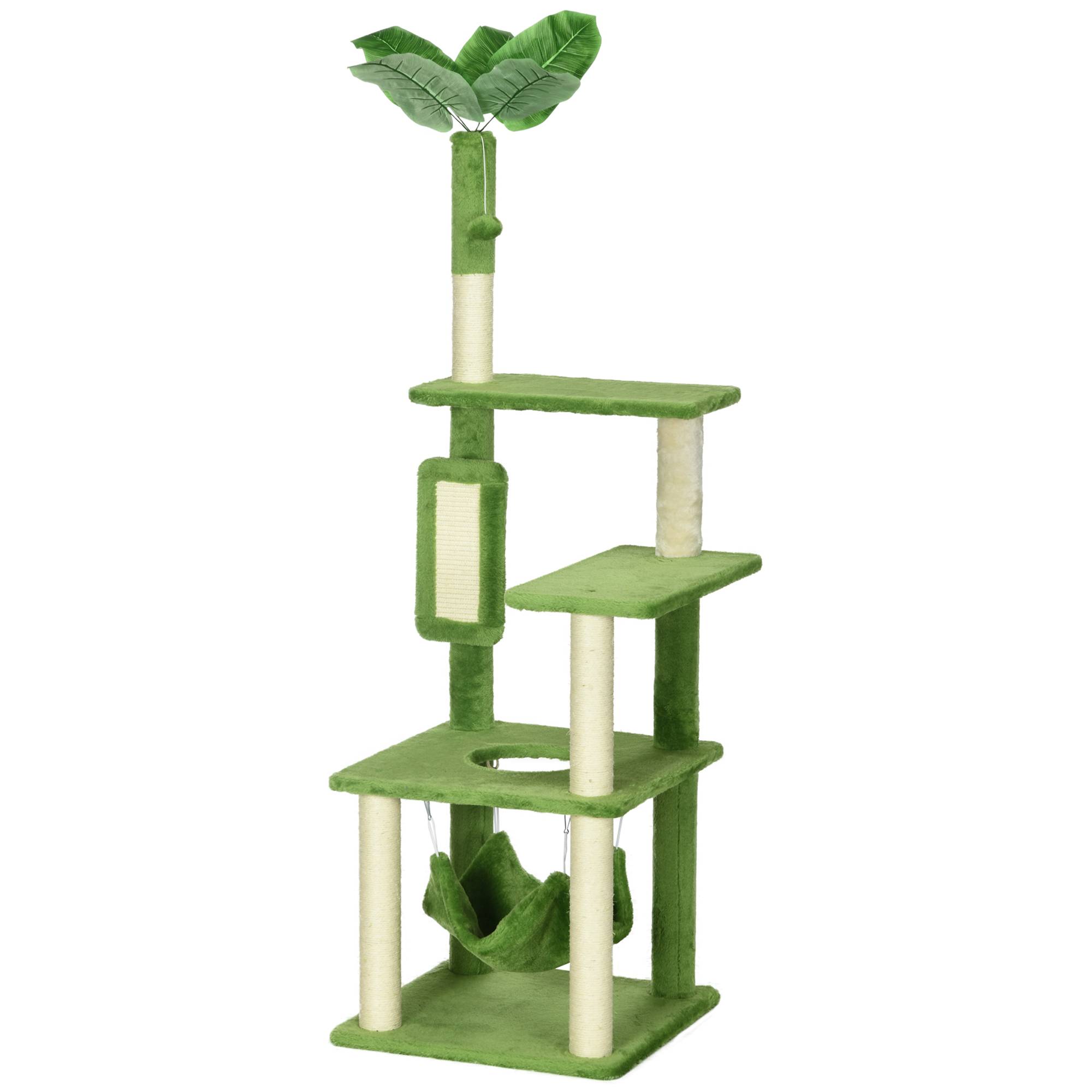 arbre à chat hamac balle griffoir sisal structure chat intérieur 49x49x142 cm vert stable griffoir - Image 2