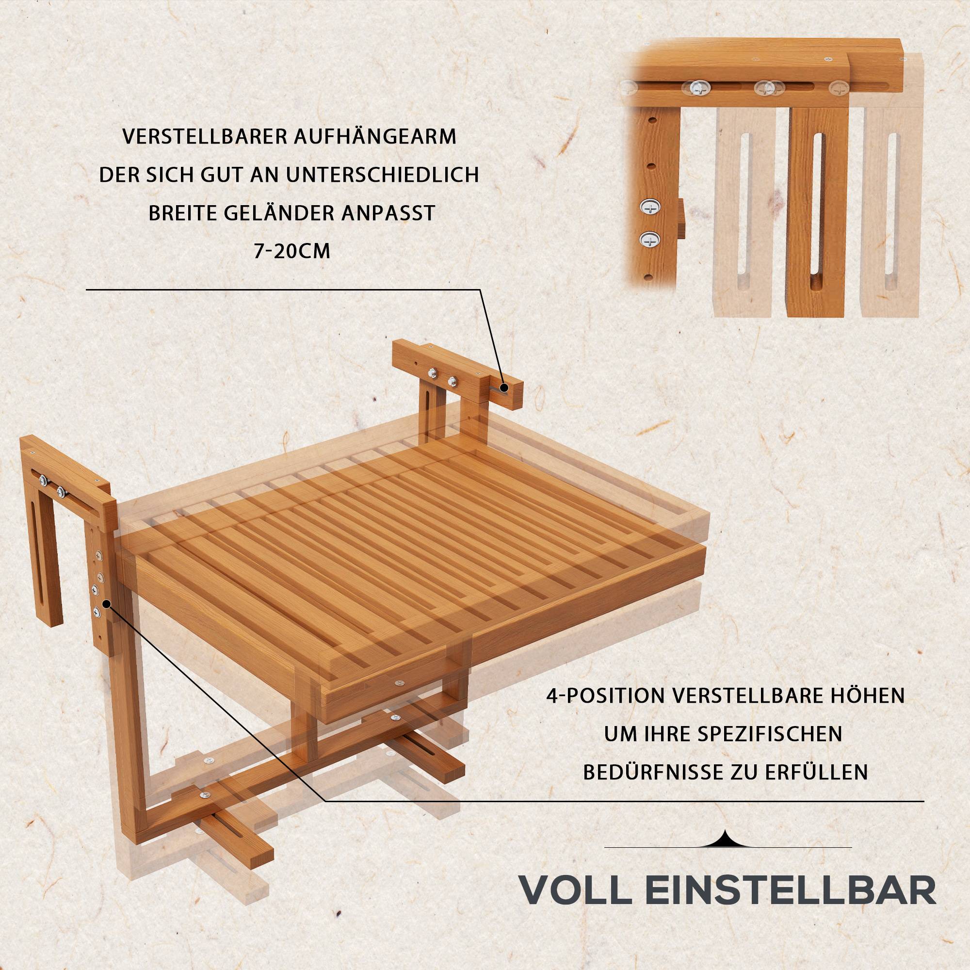 Table de balcon pliante bois naturel 68 x 65 x 55 cm - PANGIVO - Image 6