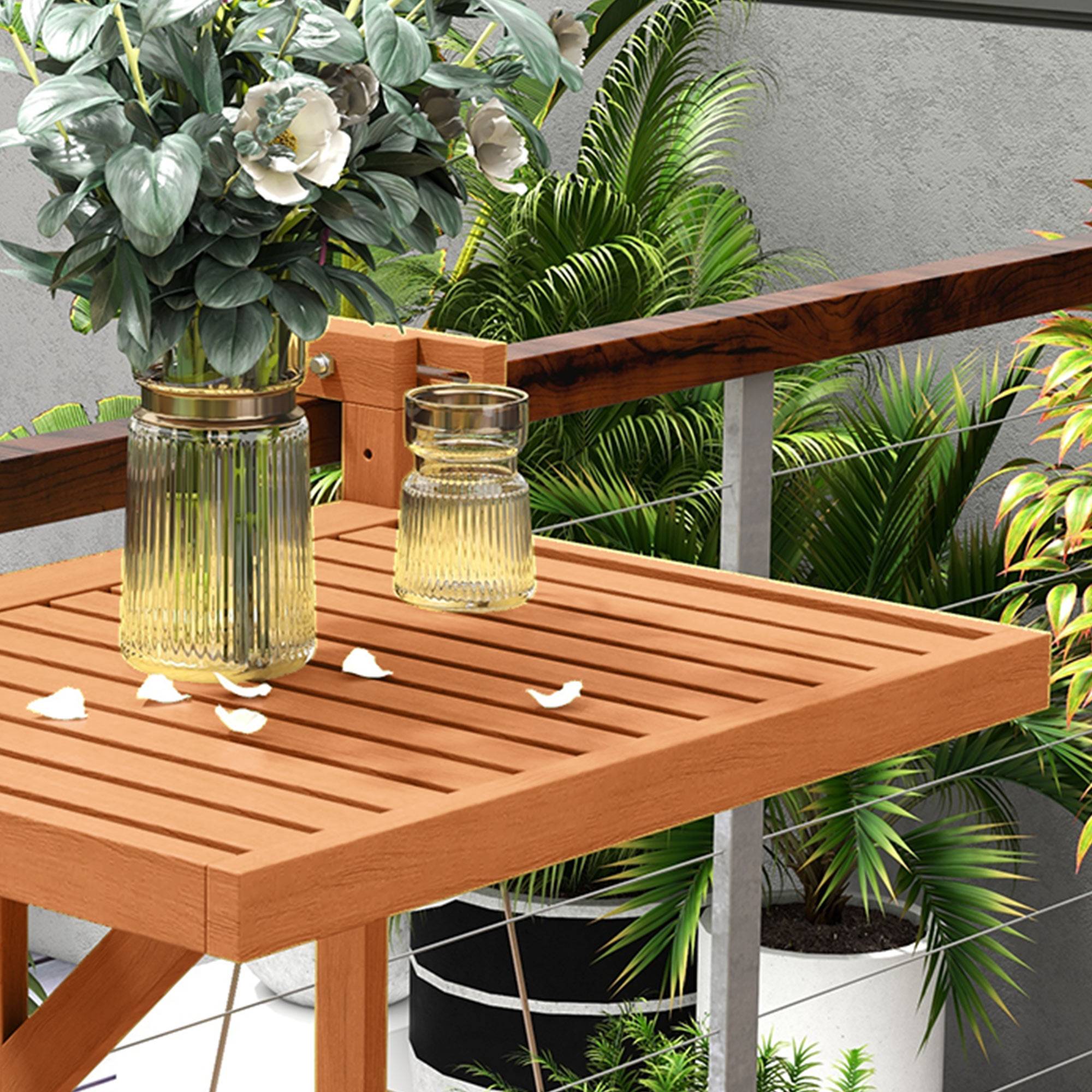 Table de balcon pliante bois naturel 68 x 65 x 55 cm - PANGIVO - Image 10