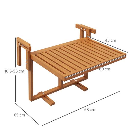Table de balcon pliante bois naturel 68 x 65 x 55 cm - PANGIVO - Image 5