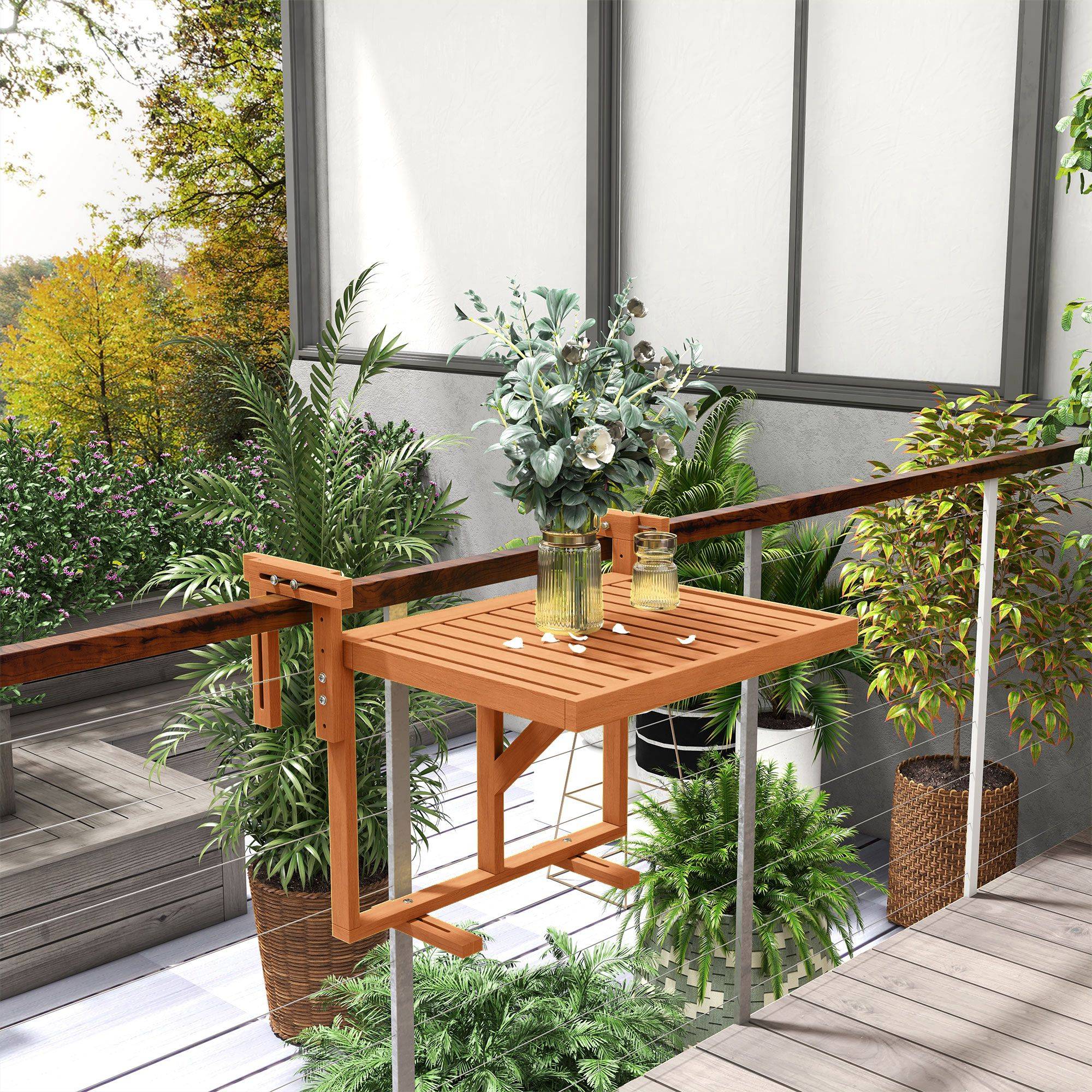 Table de balcon pliante bois naturel 68 x 65 x 55 cm - PANGIVO - Image 4