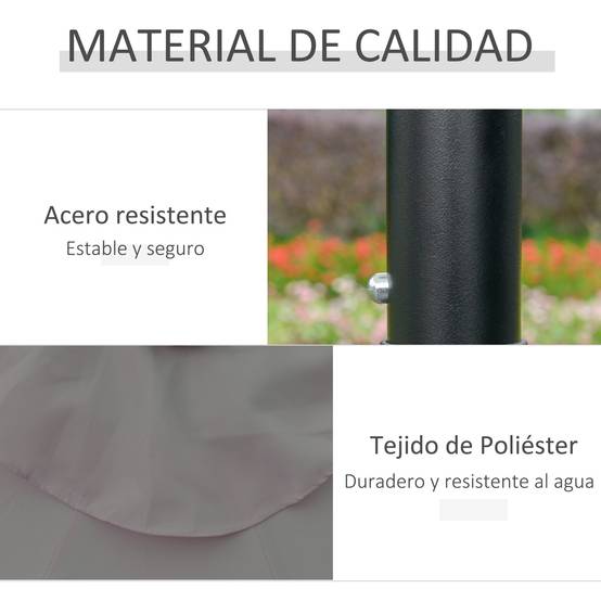 Parasol de jardin inclinable Ø265 cm avec 32 lumières LED solaires, mât en acier et manivelle, gris. - Image 8