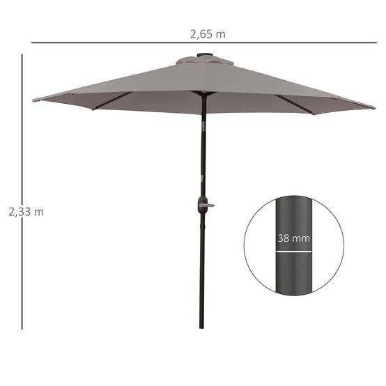Parasol de jardin inclinable Ø265 cm avec 32 lumières LED solaires, mât en acier et manivelle, gris. - Image 5