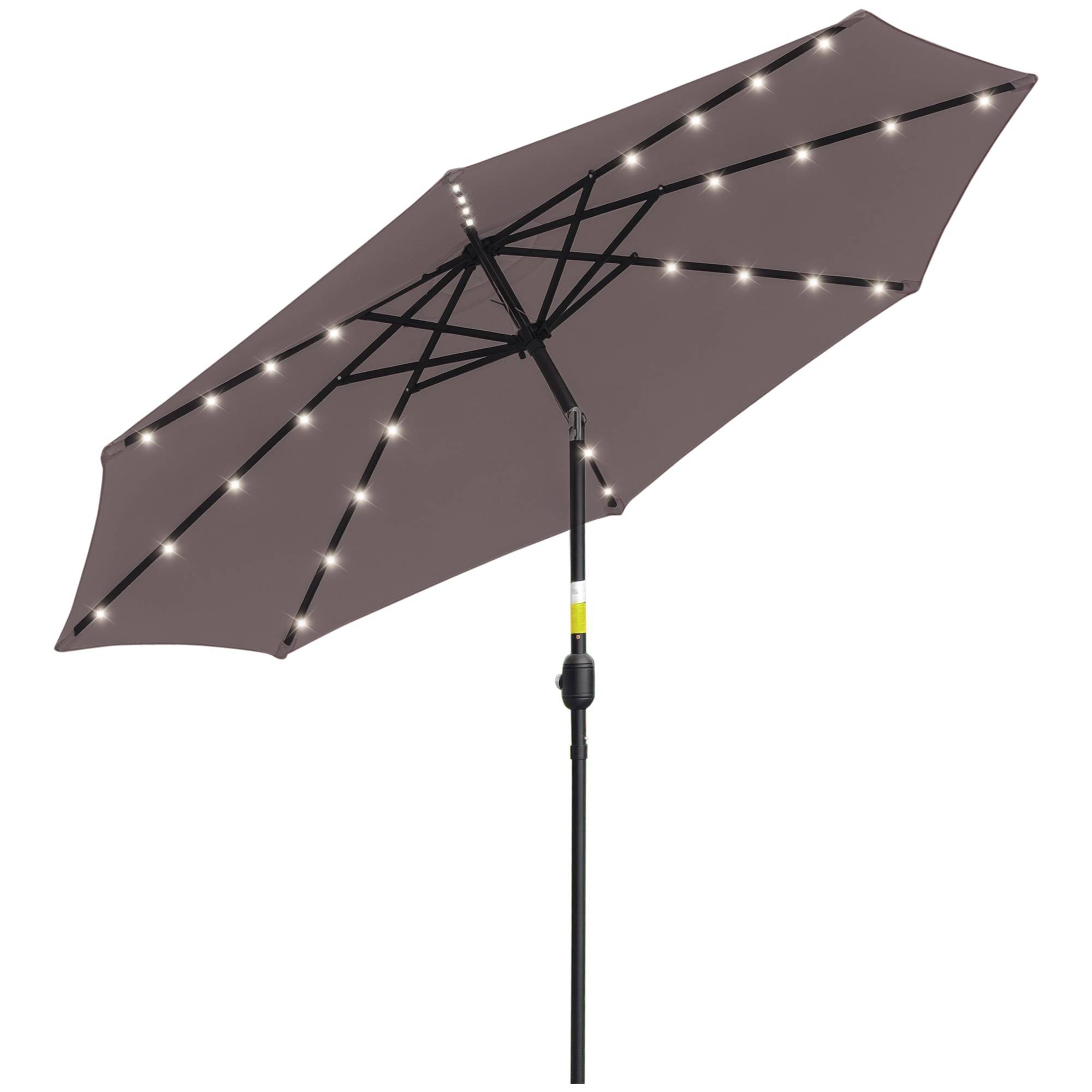 Parasol de jardin inclinable Ø265 cm avec 32 lumières LED solaires, mât en acier et manivelle, gris. - Image 1