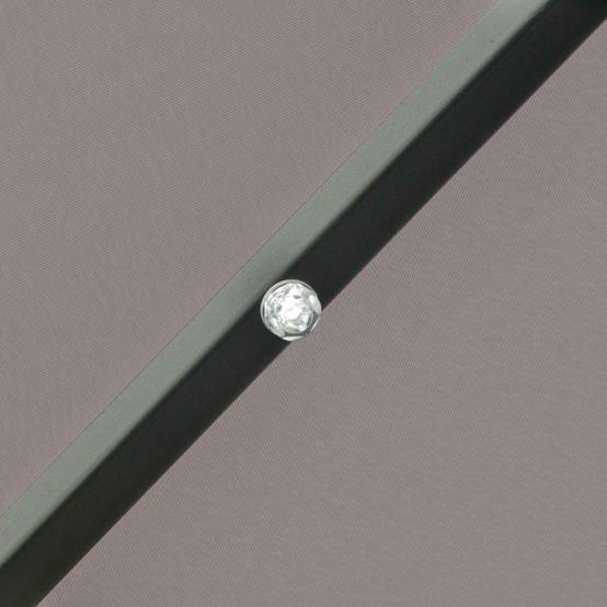 Parasol de jardin inclinable Ø265 cm avec 32 lumières LED solaires, mât en acier et manivelle, gris. - Image 10