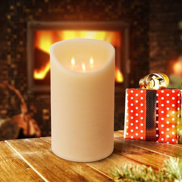 Lotti - Bougie LED triple flammes vacillantes en cire véritable Ivoire à piles vacillantes H25cm Blanc chaud Timer Lotti - Image 1